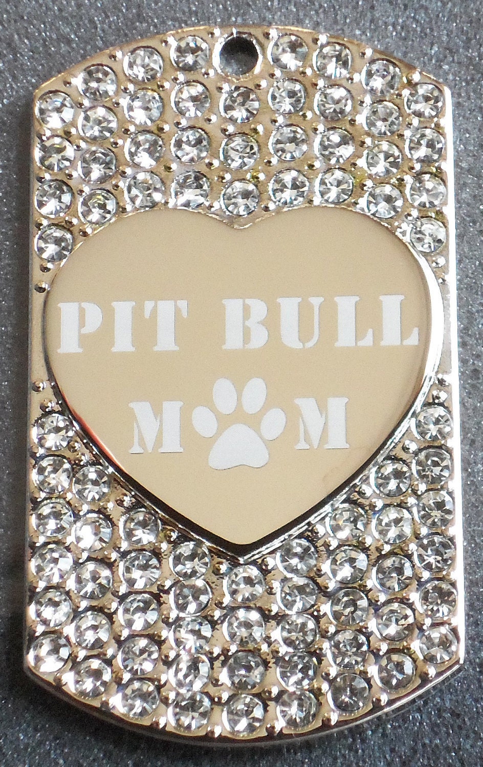 Engraved Pit Bull MOM Cubic Dog Tag Necklace with free engraving of pets name on back