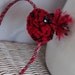 School Girl Chic Moulin Rouge Rosette Head Band with Red and Black Yarn and Black Beads HANDSEWN