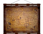 ANTIQUE WORLD 1587 Map- Hand Burned Leather Wall Hanging -24x18 in.