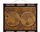 ANTIQUE GLOBES 11635 World Map- Hand Burned Leather Wall Hanging -24x18 in.