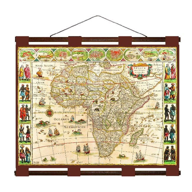 ANTIQUE AFRICA Map 13M- Handmade Leather Wall Hanging - 24x18 Travel Art