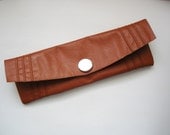 Retro Brown-Reclaimed Leather- Pencil or Pen Pouch-Handmade-Vintage Button