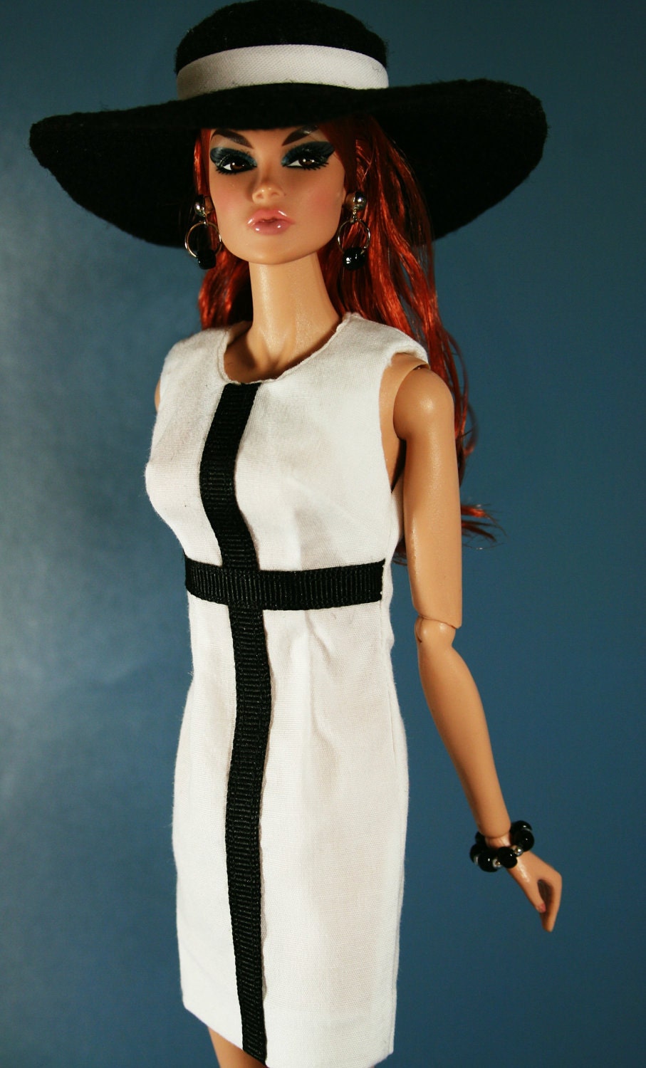 60's Style Dress with Hat in Black and White