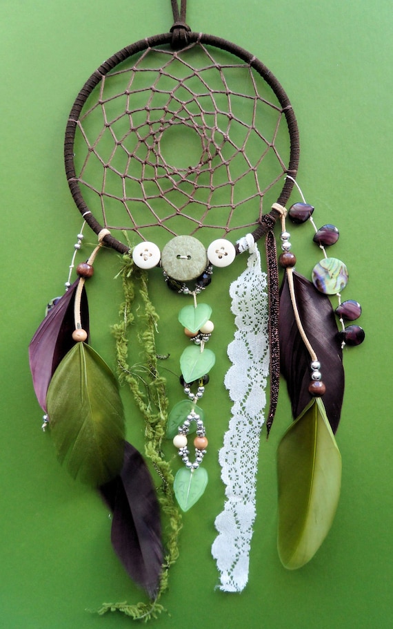 Dream Catcher  - Woodland - Unique - Green and Purple - Lace - Garden