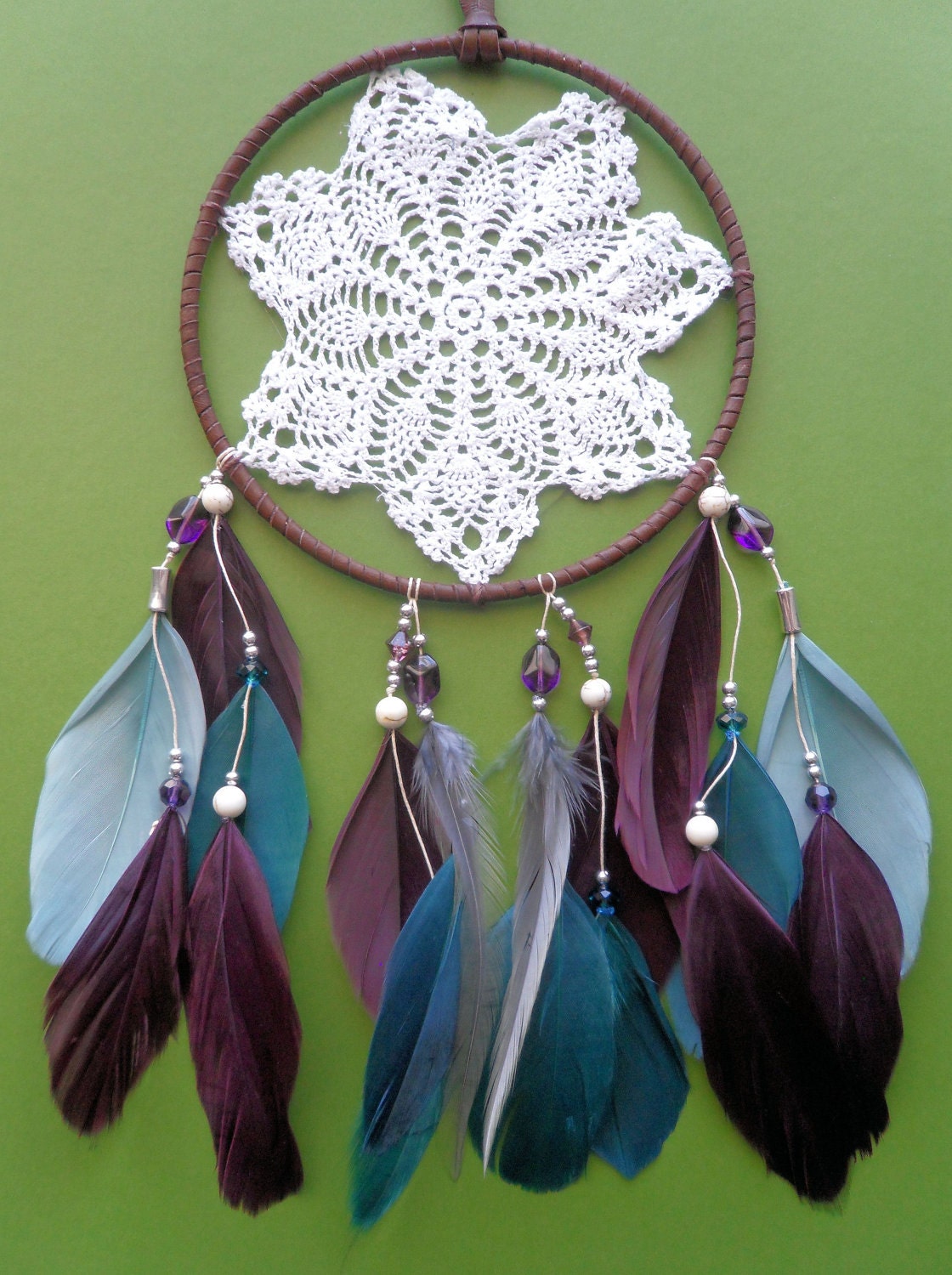 Dream Catcher - Doily - Purple, Blue, Gray - Beaded - Modern