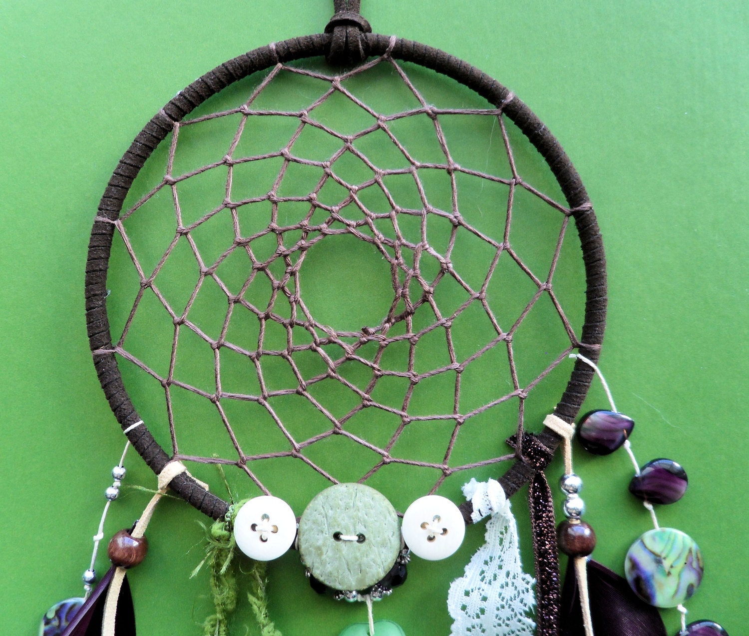 Dream Catcher  - Woodland - Unique - Green and Purple - Lace - Garden