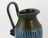 Mother's Day Sale / Large Blue Pottery Pitcher
