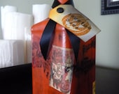 Painted/Decoupage Decorative Bottle - Halloween - Vintage - Home Decor