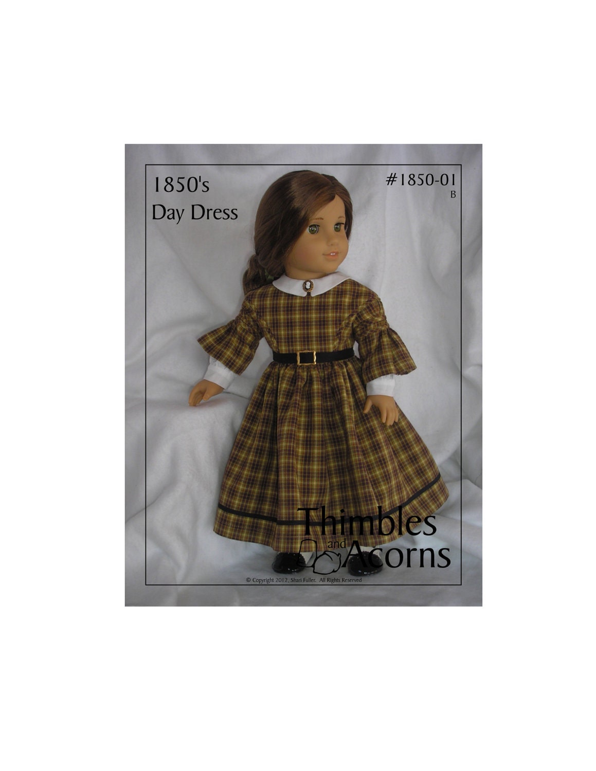 PDF Pattern for 1850 Day Dress with Shirred or Smocked Sleeves for 18 inch American Girl Doll