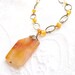 Carnelian Necklace Beaded Natural Stone Brass Bronze Long Necklace Golden Amber Ombre Gemstone Pendant, Artisan Handmade Jewelry