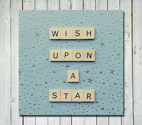 Nursery quote print - wall art nursery art - nursery nautical decor - blue - stars - wish upon a star - 5x5 fine art photograph