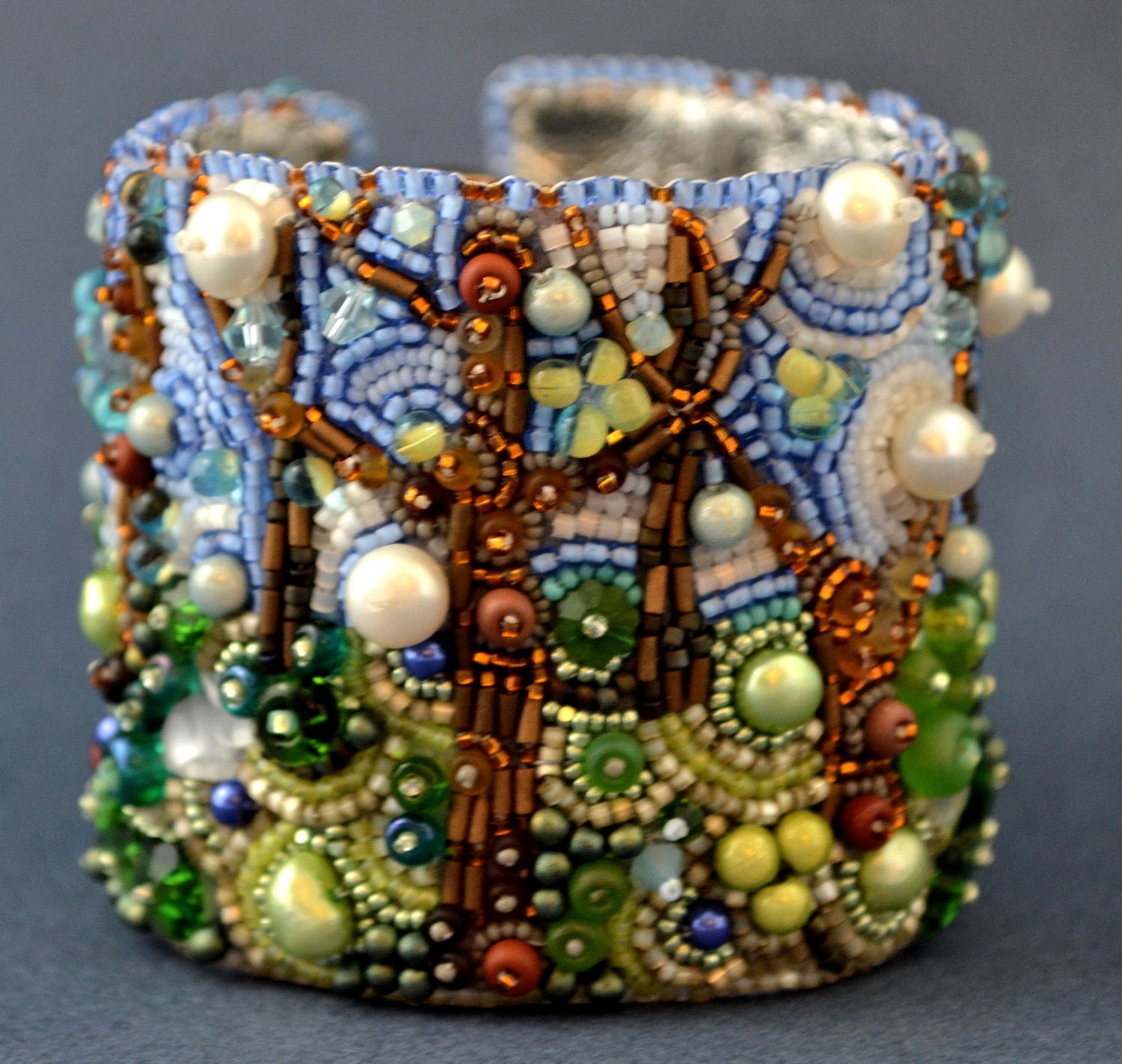 Spring Bead Embroidery Cuff bracelet- bead embroidered bracelet MADE TO ORDER