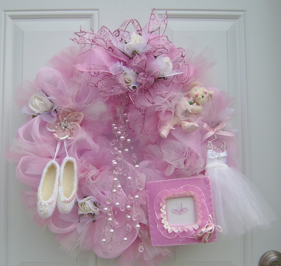 Deco Mesh Wreath Personalize Pink Tulle and Dance Decor