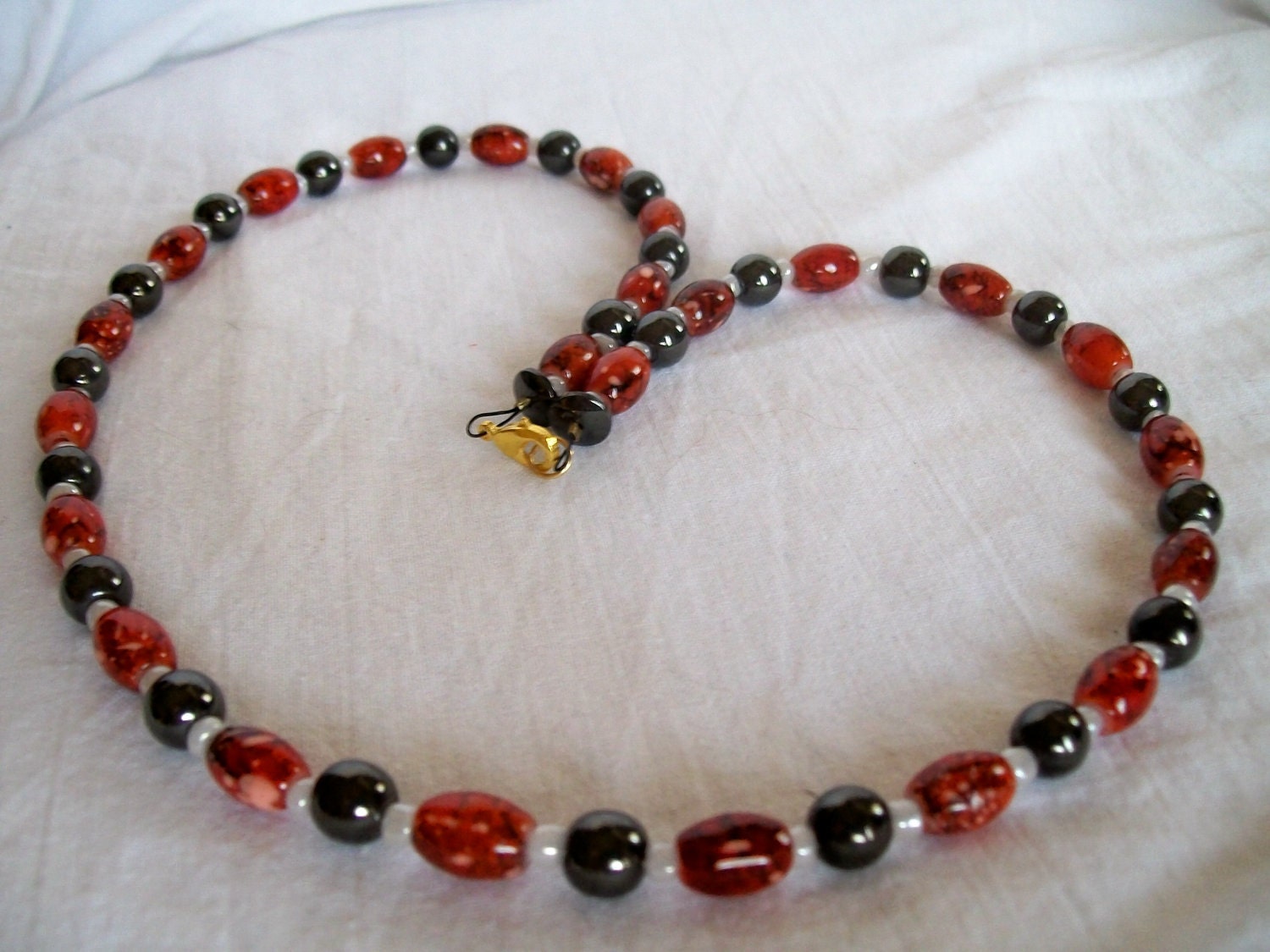MAGNET NECKLACE of Red Acrylic Beads and Dark Grey Magnet Beads - JypsyJewels