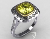Tiffany Legacy Style Two Tone 14K White Yellow Gold 2.0 Carat Cushion Cut Yellow Topaz Engagement Ring R60-14KWYGDYT