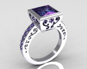 Classic Bridal 14K White Gold 2.5 Carat Square Princess Alexandrite Ring R309-14WGAL