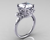 Modern Antique 14K White Gold 2.6 Carat Emerald Cut White Sapphire Diamond Solitaire Ring R166-14WGDWS