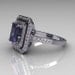14K White Gold 1.0 CT Emerald Cut Alexandrite Round Pave Diamond Classic Double Halo Ring R83-14WGDDAL