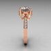 French Bridal 14K Pink Gold 3.0 Carat White Sapphire Solitaire Wedding Ring R301-14PGDWSS