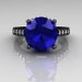 Exclusive Classic 14K Black Gold 3.0 Carat Blue Sapphire Diamond Solitaire Wedding Ring R301-14BGDBS