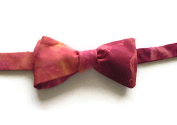 Silk Bow Tie Hand Dyed Shibori Burgundy Adjustable