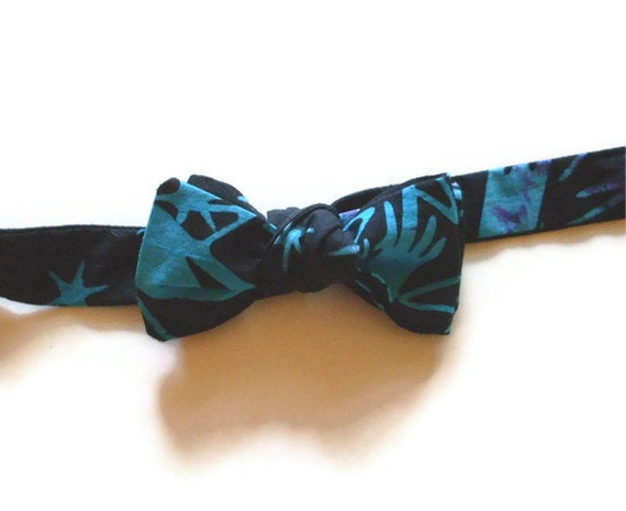 Bow Tie Black  Blue Cotton Adjustable Self Tie OOAK