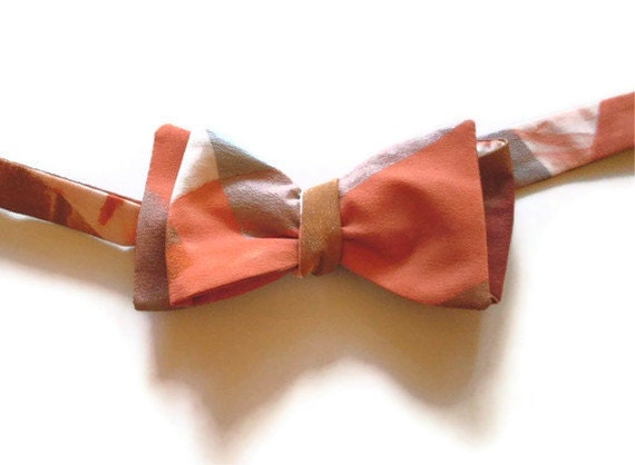 Silk Bow Tie Hand Painted Copper Silver Gold OOAK