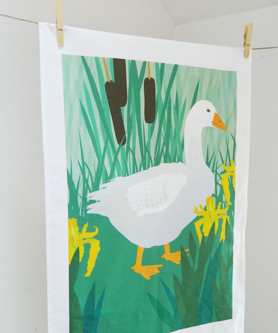 Goose and Irises Tea Towel