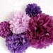 5 Tissue Paper Poms  in Purple Party