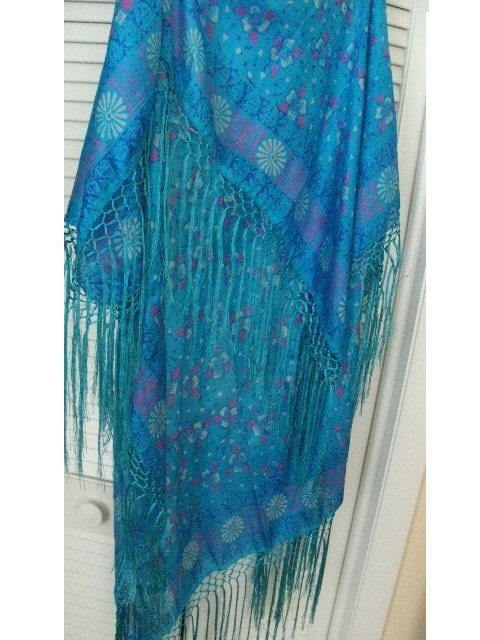 Pls Dont Buy/Hold for JUDI/Shawl /BLUES/ Silk with 6 inch Fringe