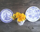 Vintage state plate of Virgina-instant retro collection of two state plates in bright white and delft blue