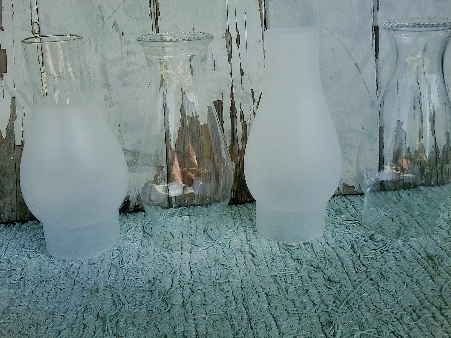 After Christmas SaleVintage instant collection of four glass hurricane globes-retro set of four glass globes for oil lamps