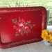 Shabby cottage dinner tray-vintage deep red floral dinner tray in lovely cottage chic style
