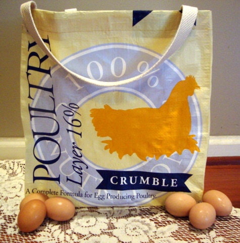 Yellow Dumor Chicken Poultry Feed Handmade Upcycled Reusable Eco-friendly Market Feed Tote Shopping Bag