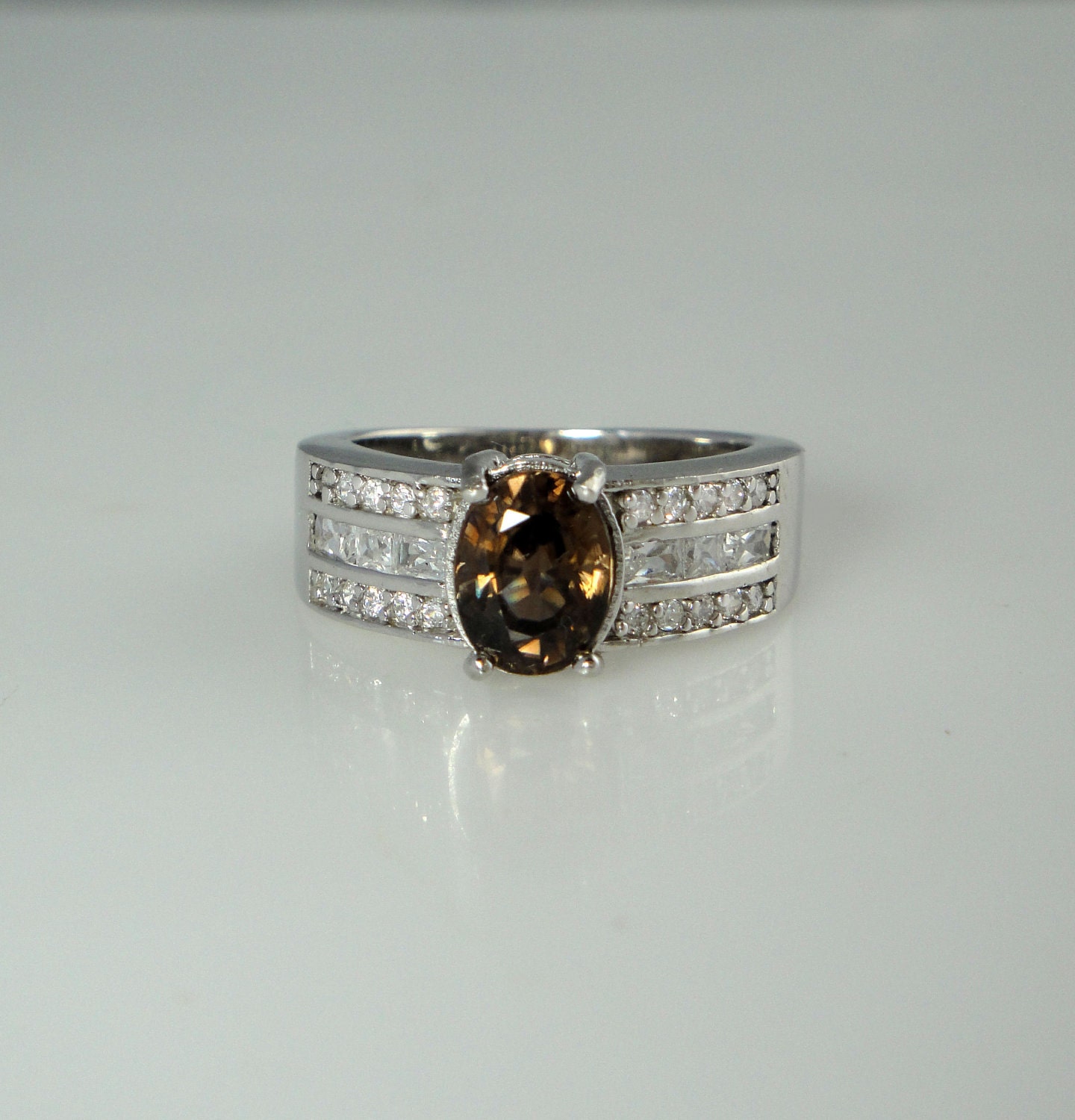 Reserved Listing for Ayodele  Gorgeous Chocolate Brown Rare Zircon And White Topaz Sterling Silver Ring by green gem