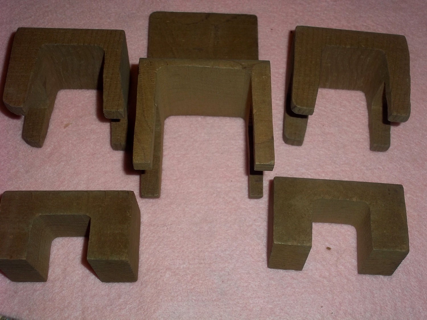 Set of 5 Vintage Handmade Wooden Toy Furniture