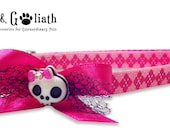 Argyle Punk Rock Kitty with Lace Skull Bow - Safety Cat Collar