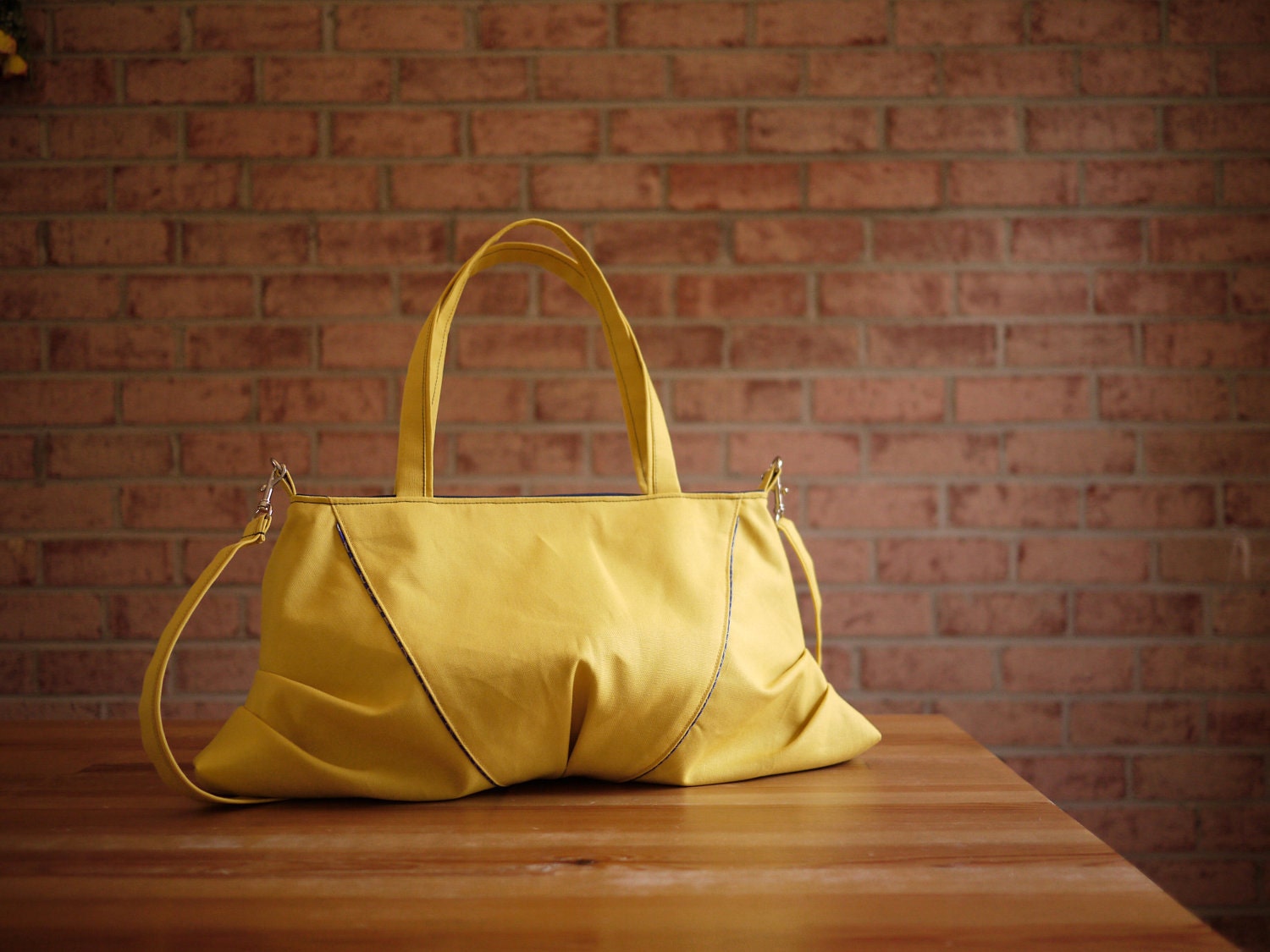 Canvas Tote & Messenger Bag in Mustard Yellow Vegan Bag