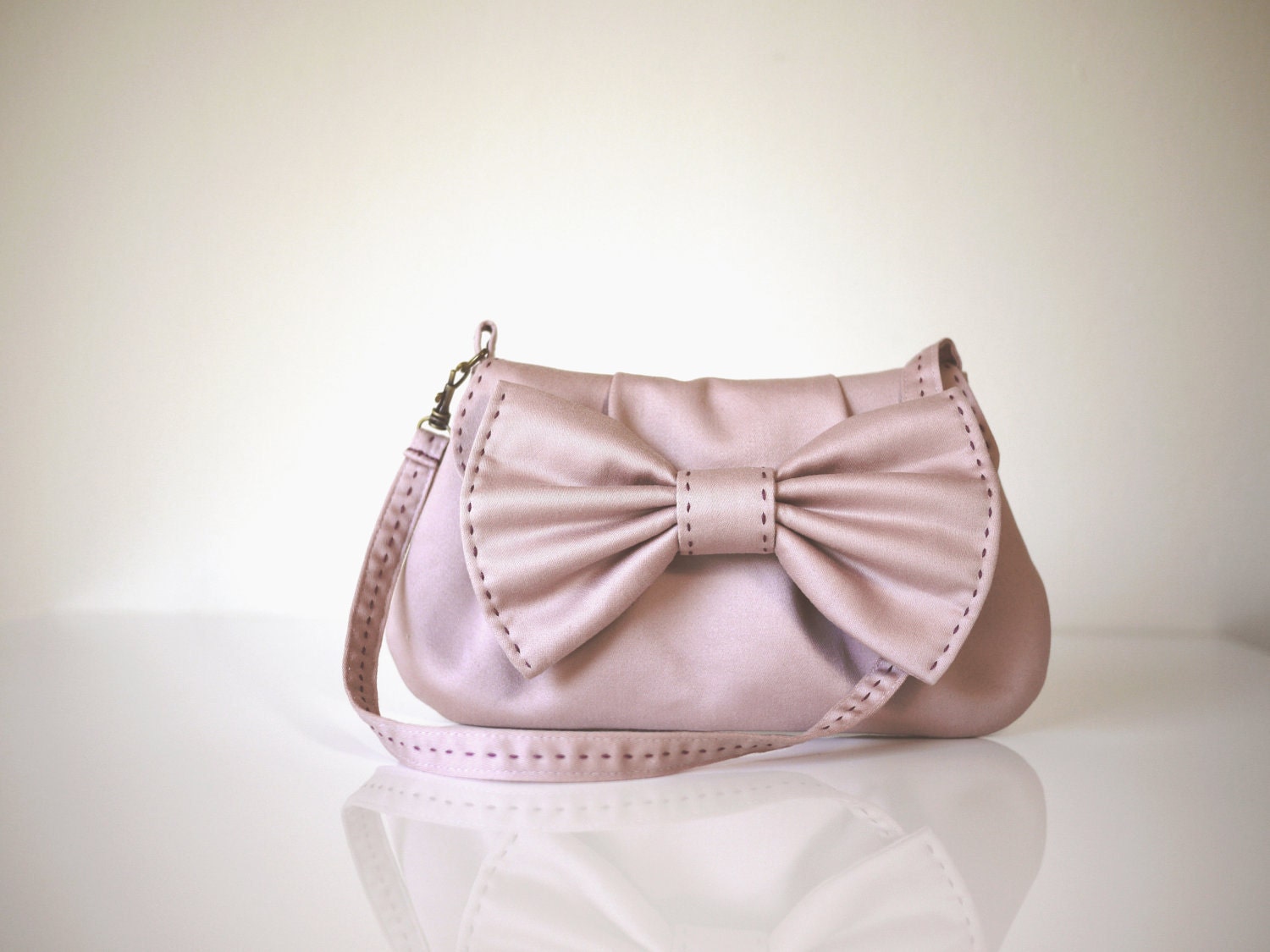 Pink Bow Purse in Two Way Straps- Small Bow Bag Wedding Clutch Wristlet/ Gift for Her
