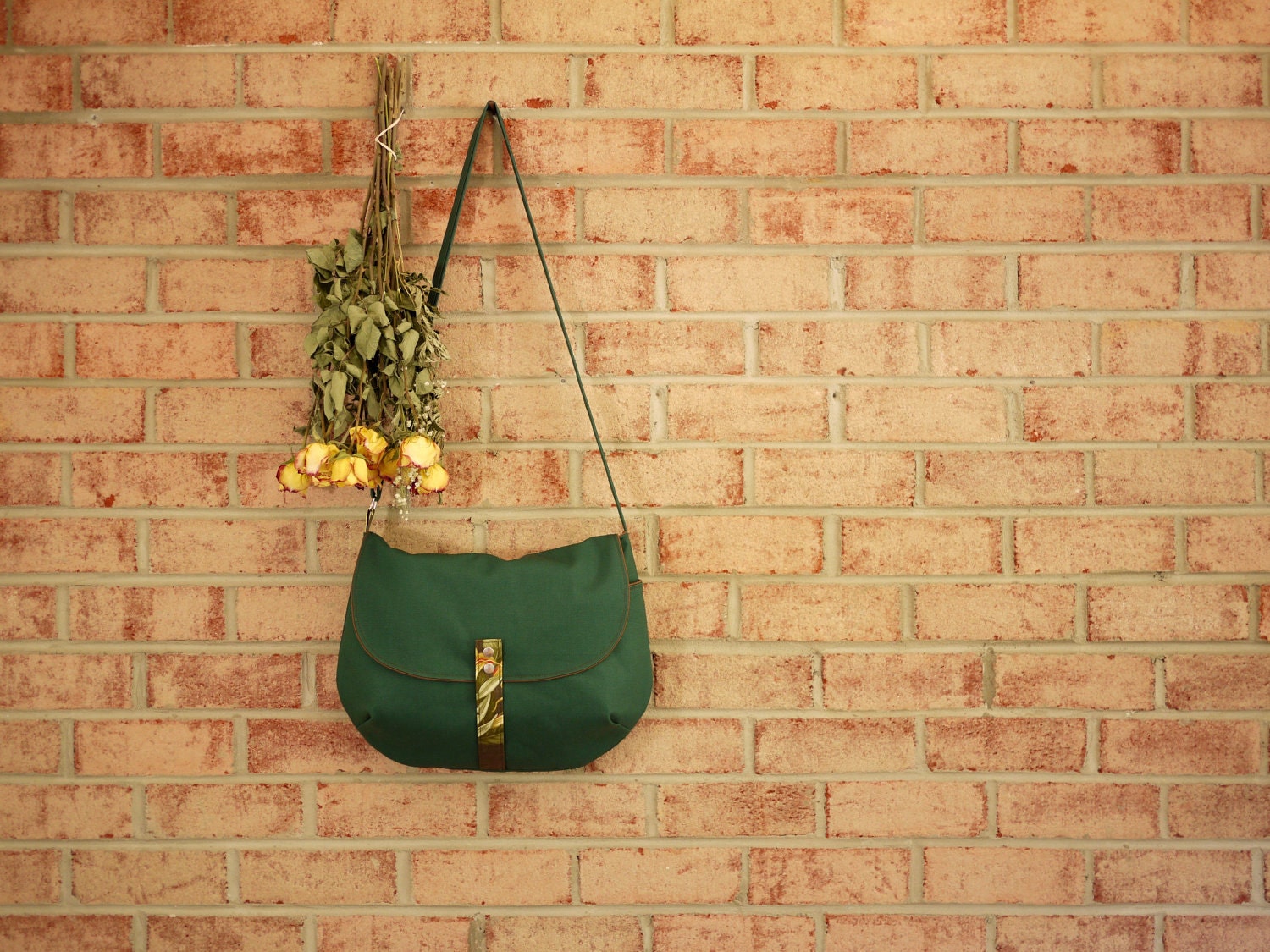 Medium Messenger in Hunter Green Canvas- Vegan Travel Cross Body Purse Satchel