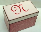 Recipe Box -  Recipe Box in Red Damask -  Monogrammed....for 4x6 recipe cards...MADE TO ORDER
