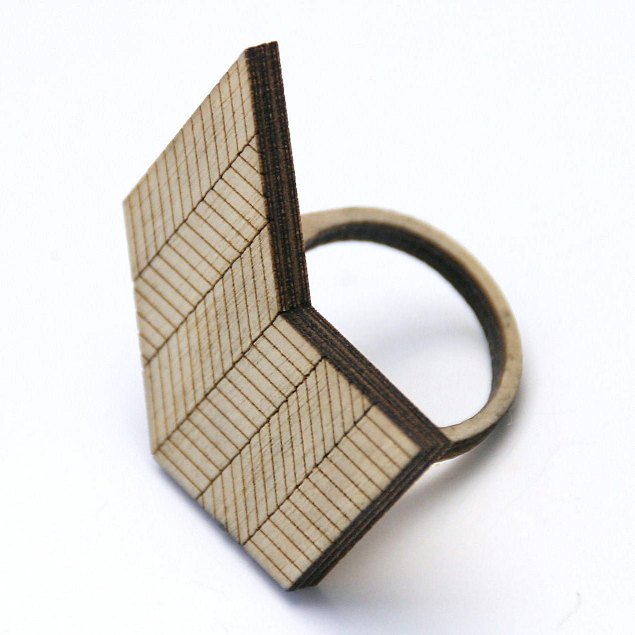 Chevron Wood Ring: Arrow or Chevron Geometric Design Made to Order in Any Size (0017)