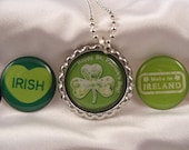 ST. PATRICK'S Day Bottlecap Bottle Cap NECKLACE Shamrock Party Favor with Individual Organza bags and silver ball chain