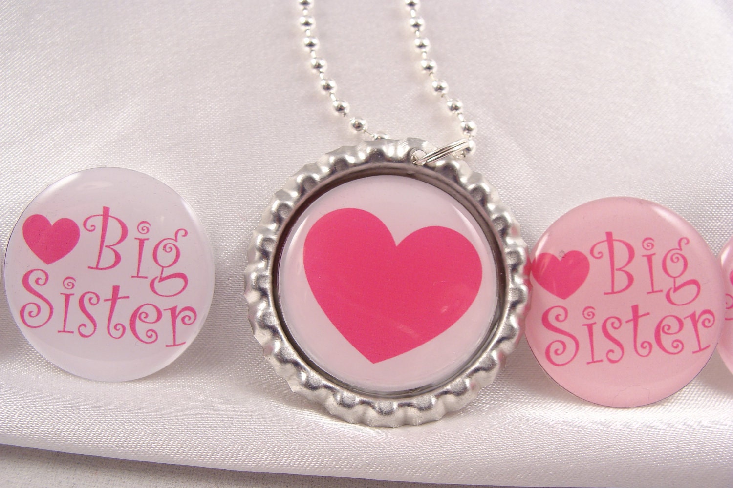 PARTY FAVOR sister Custom Bottle Cap NECKLACE Special Gift  with Individual Organza Bags and Silver Ball Chain