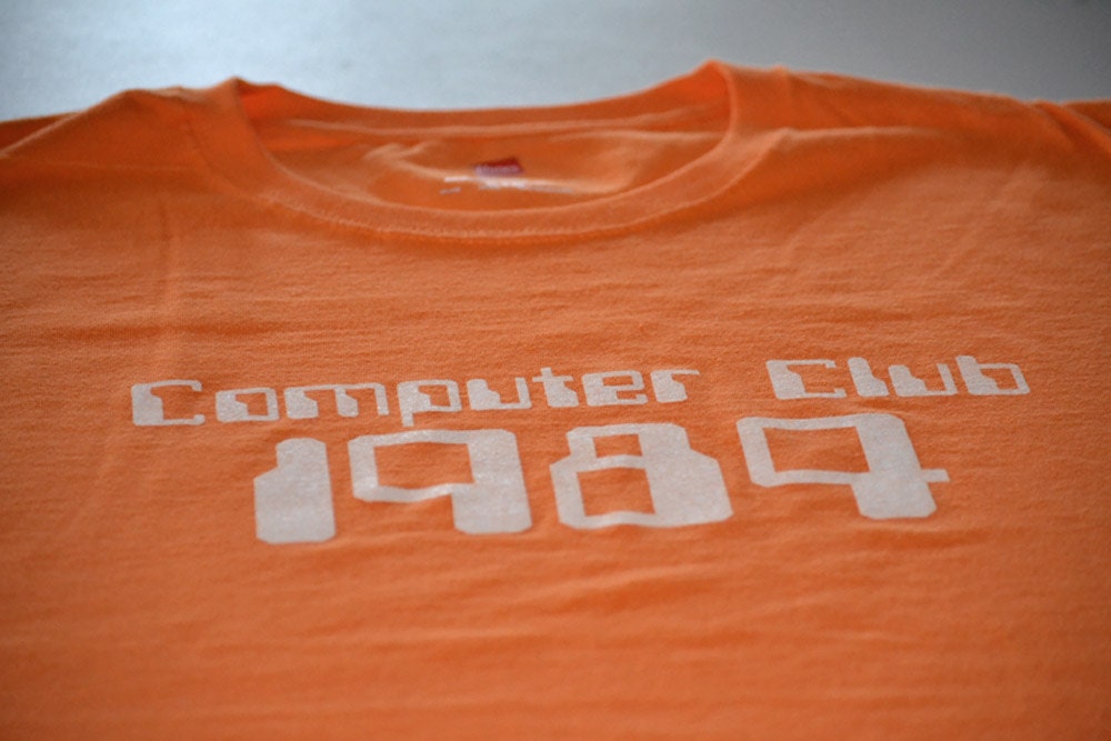 Computer T shirt men teen kids boys geek tshirt retro 80s 8bit nerd club orange geekery high school geek club all sizes