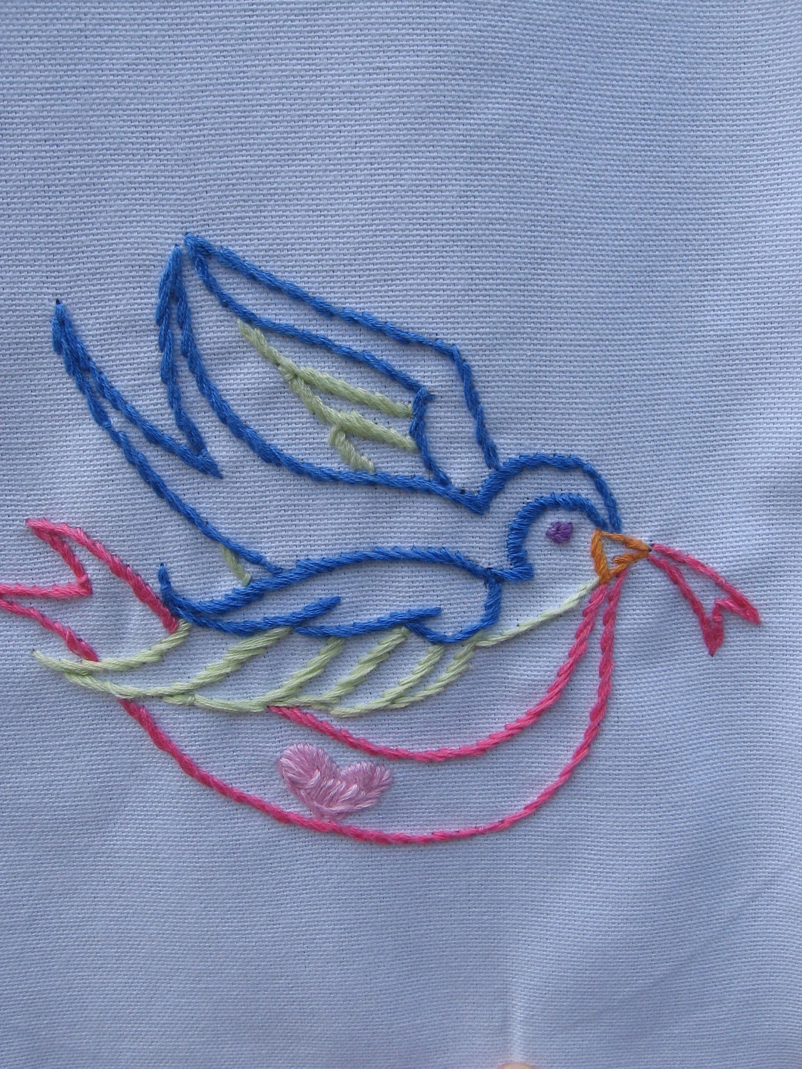 Made to Order-Hand Embroidered Blue Bird Tea Towel