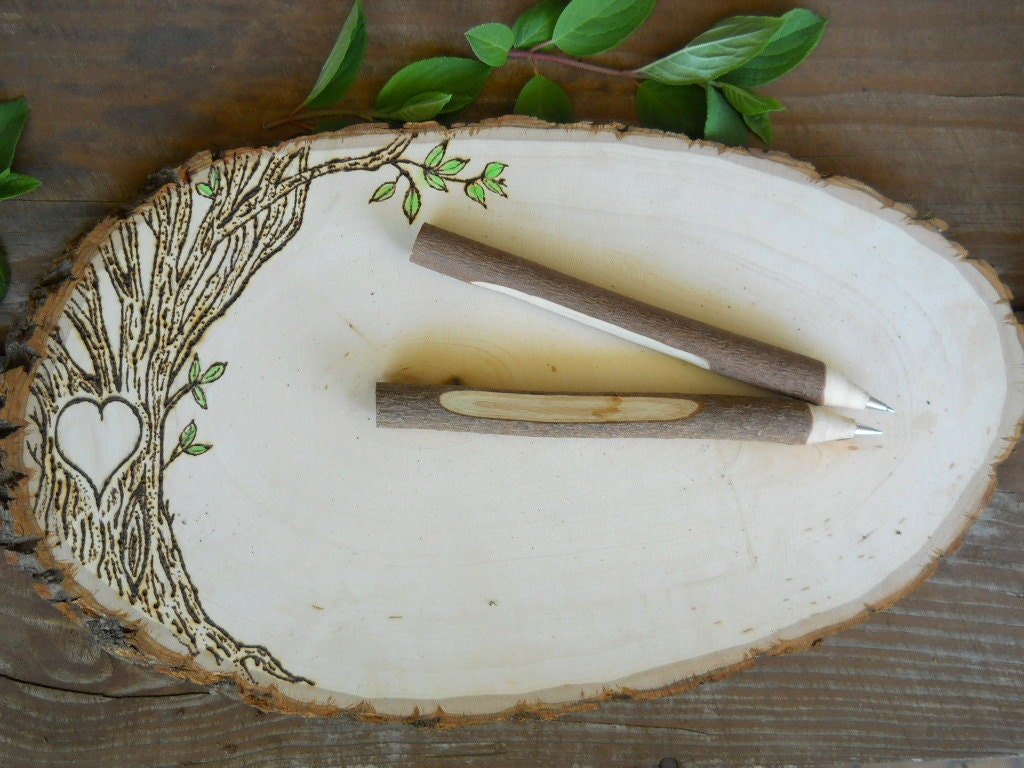 Reserved - Rustic Fall Tree Slice Wedding Guest Book with Twig Pens - For Weddings, Anniversaries, Graduation, Open Houses