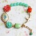 RESERVE for RACHEL. Coral and Seafoam Flower Bracelet. Vintage. Bridesmaids. Romance. Wedding. Summer.Floral Jewelry. Bohemian. Fashion.