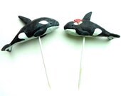 Black and White Killer Whales in Love wedding cake topper Beach Wedding