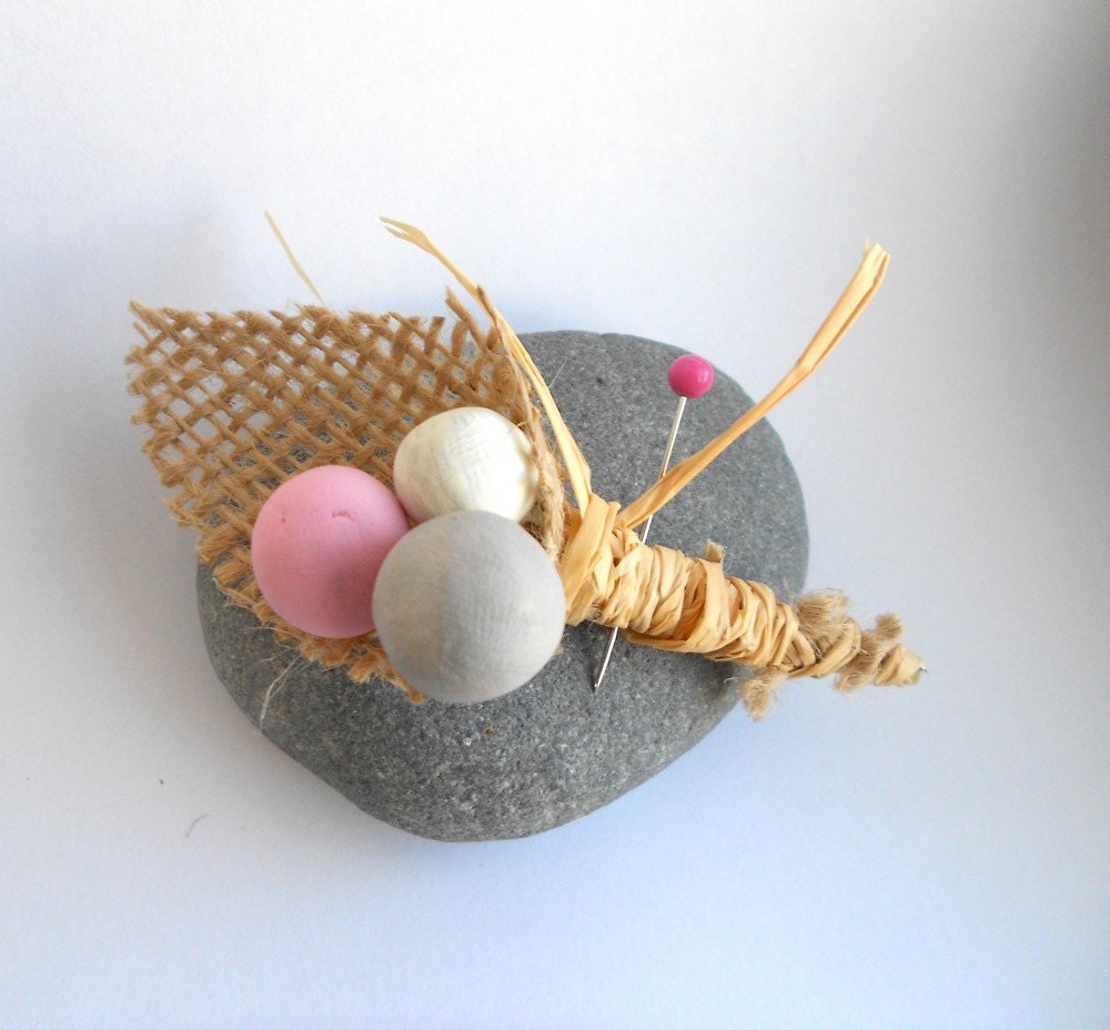 Rustic Groom or Groomsmen Boutonniere in Pale Pink Smoky Grey and White with Burlap Leaf